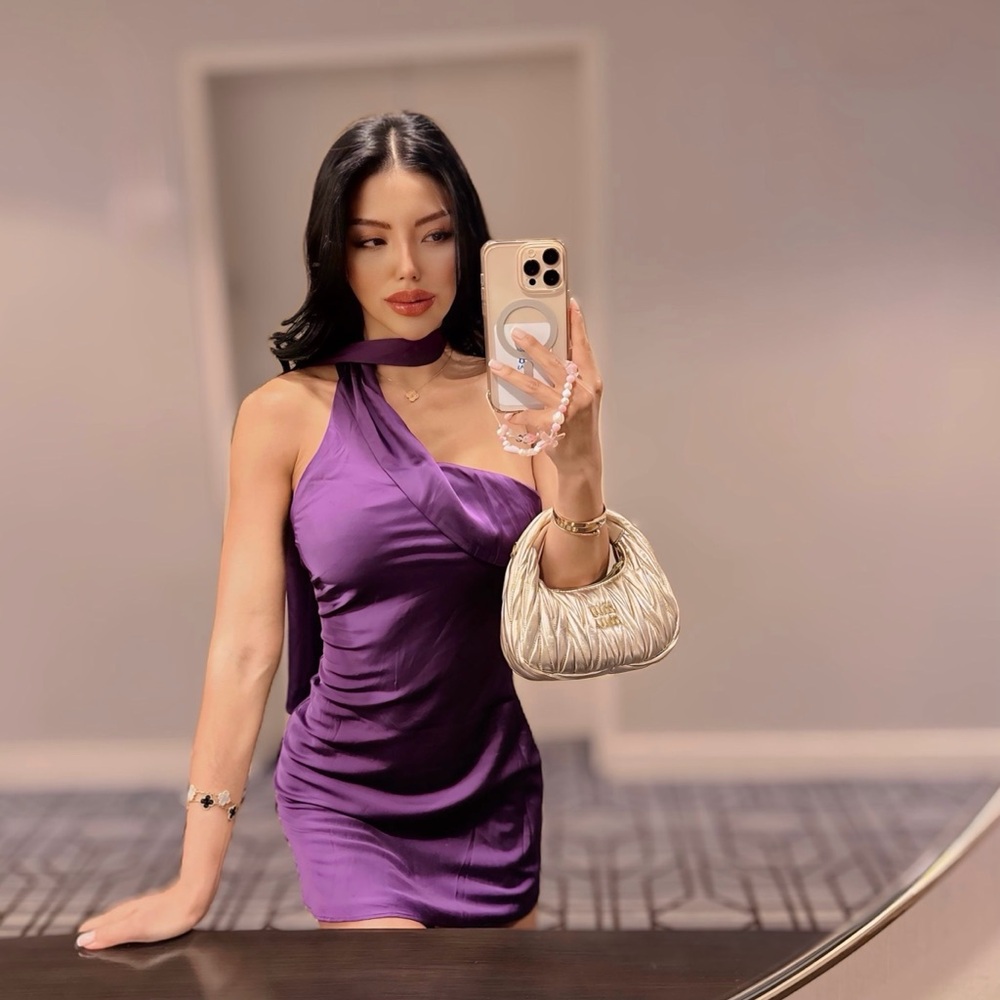 Tiger mist Elegant Purple One-Shoulder Dress